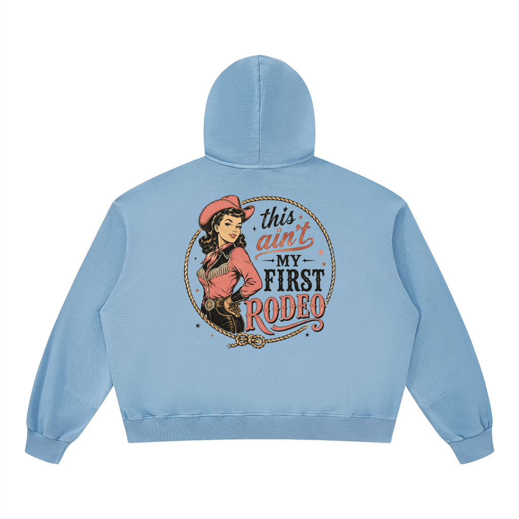 Ain't my First Rodeo Retro Cowgirl Unisex Boxy Vintage Washed Hoodie