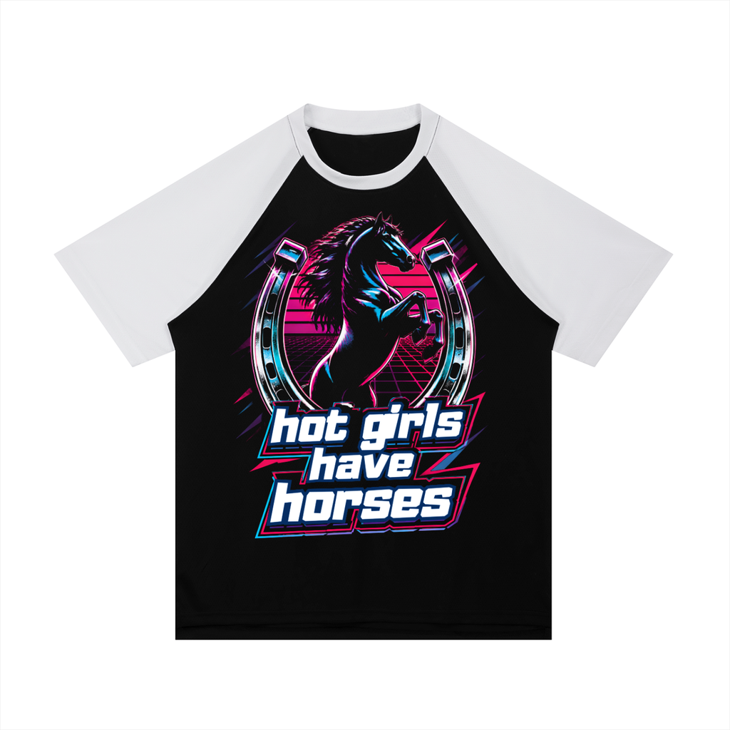 Hot Girls Have Horses 80s Contrast Raglan Sleeve Mesh T-Shirt
