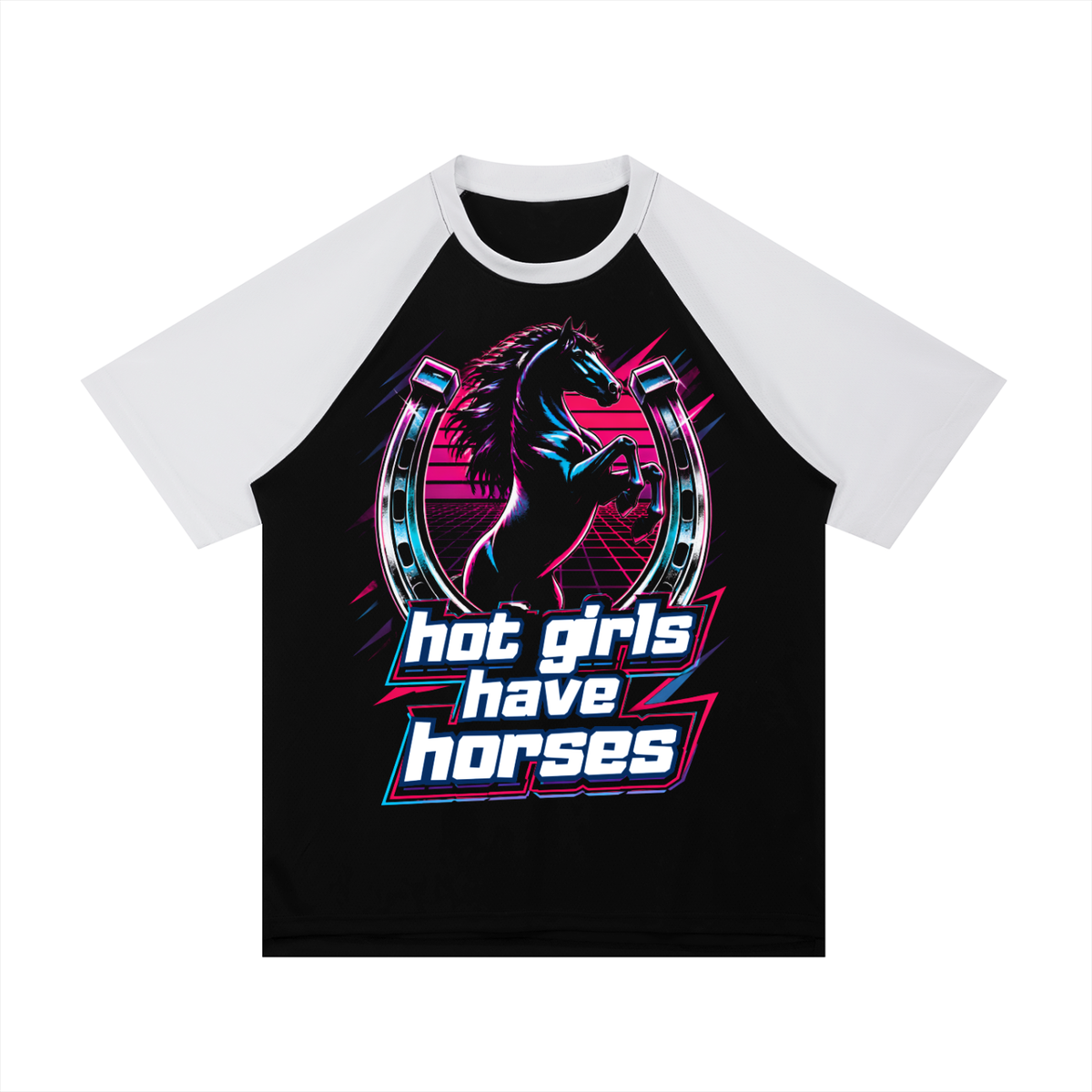 Hot Girls Have Horses 80s Contrast Raglan Sleeve Mesh T-Shirt