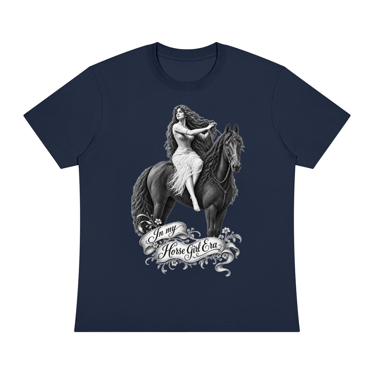 Horse Girl Era Navy Blue Unisex Sorona Crewneck T-Shirt