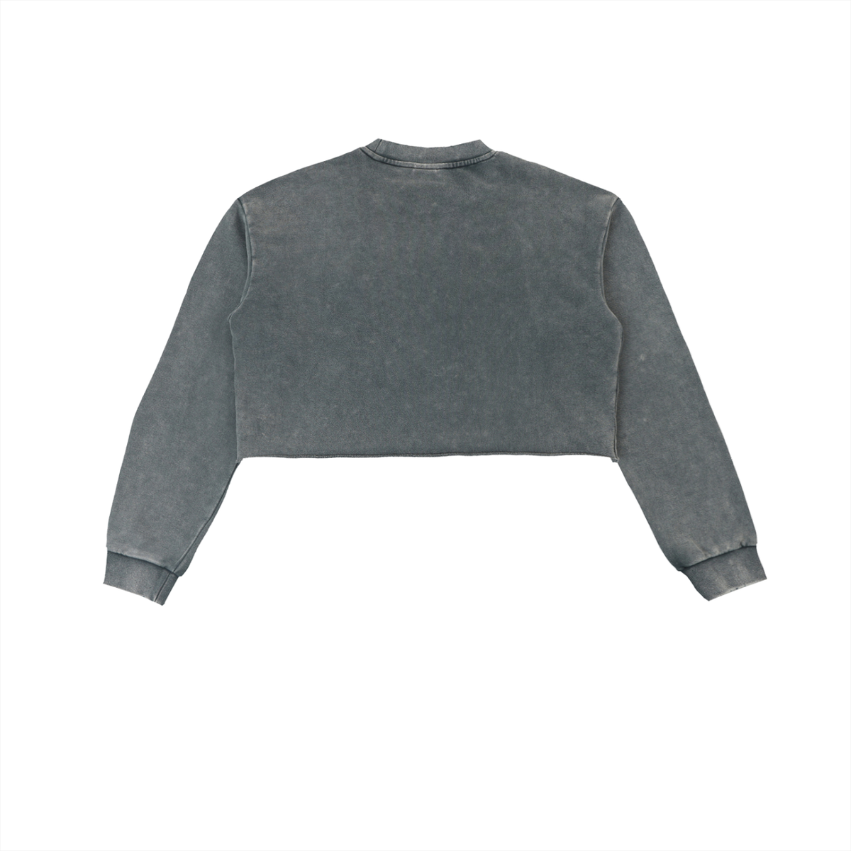 Vintage Western Tooled Leather Blue Snow Washed Raw Edge Cropped Sweatshirt