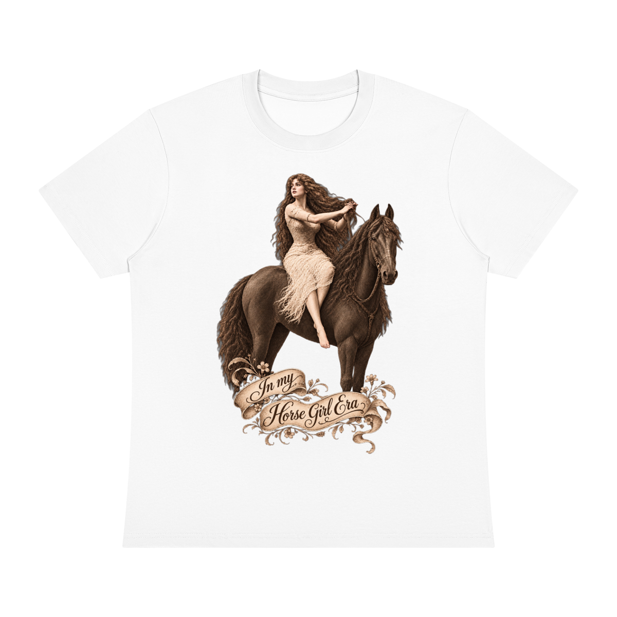 Horse Girl Era White Sepia Unisex Sorona Crewneck T-Shirt