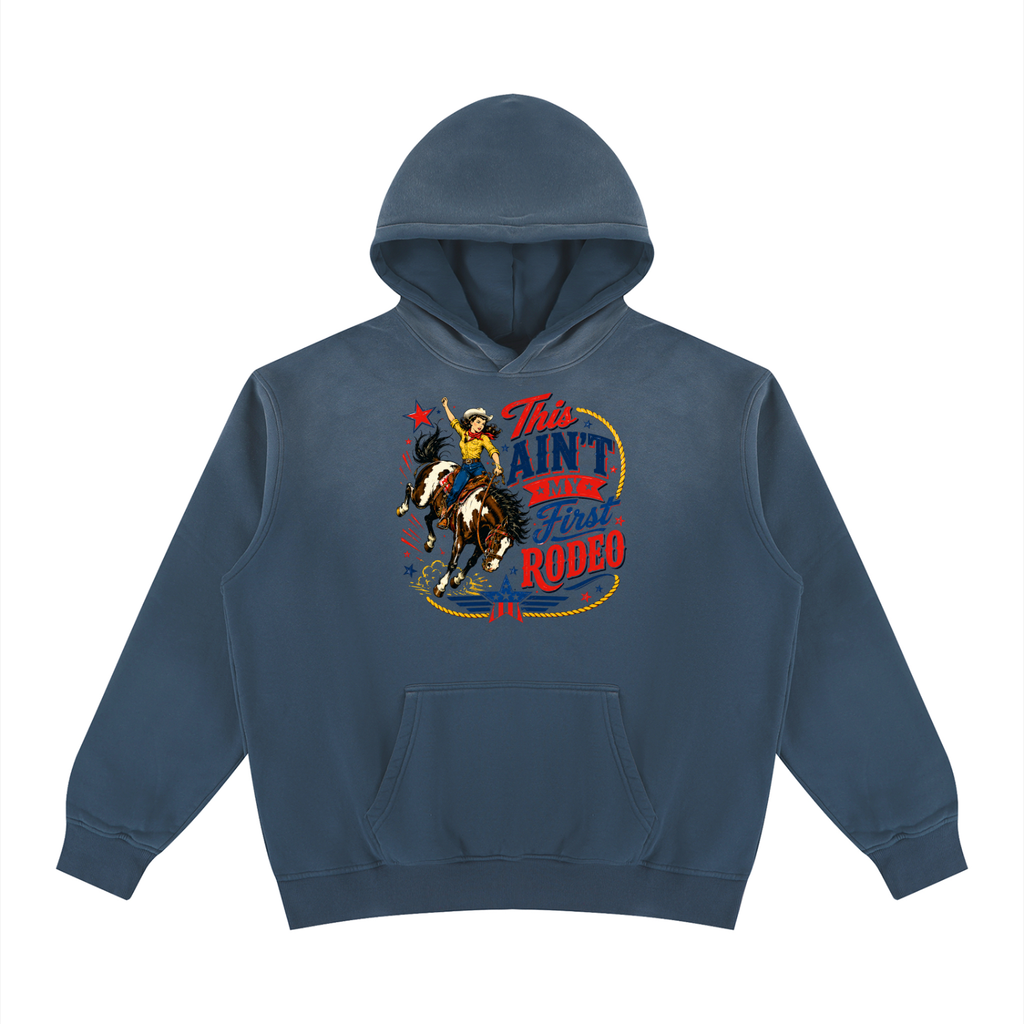 Ain't My First Rodeo Blue Unisex Vintage Wash Fleece Hoodie