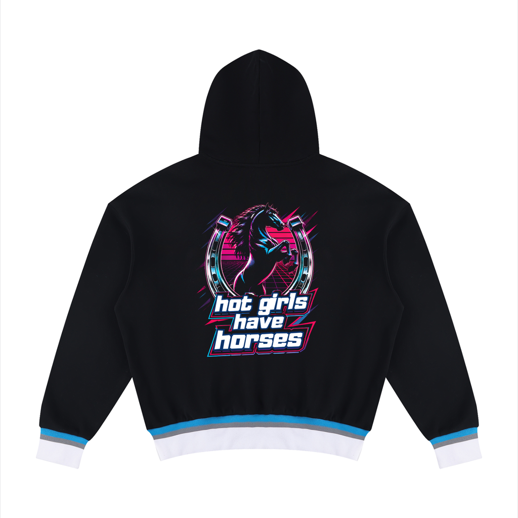 Hot Girls Have Horses 80s Unisex Oversized Color Block Boxy Hoodie