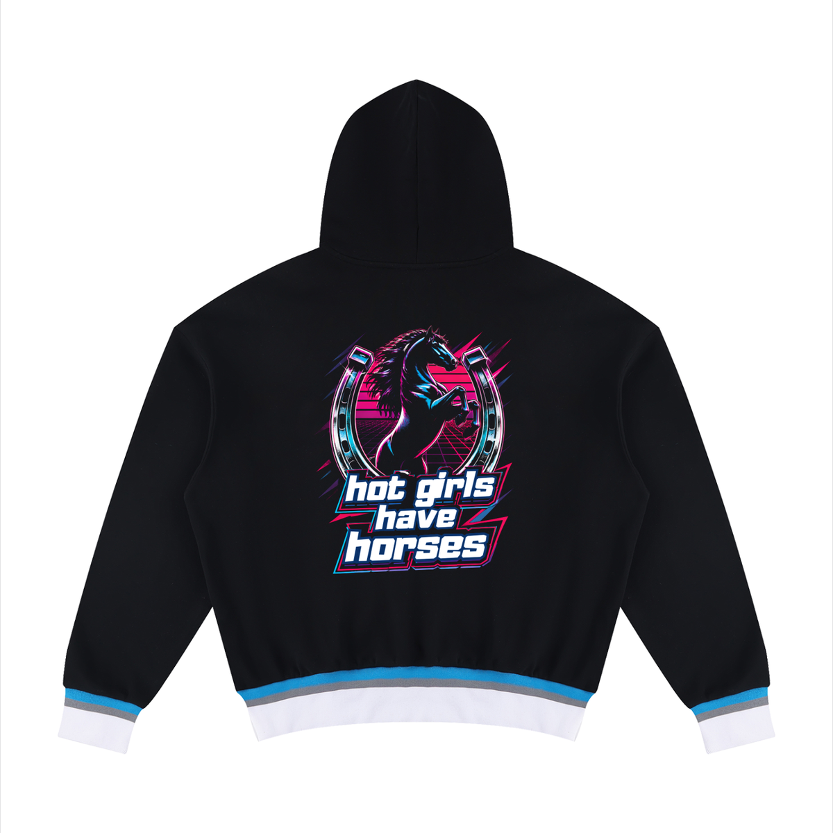 Hot Girls Have Horses 80s Unisex Oversized Color Block Boxy Hoodie