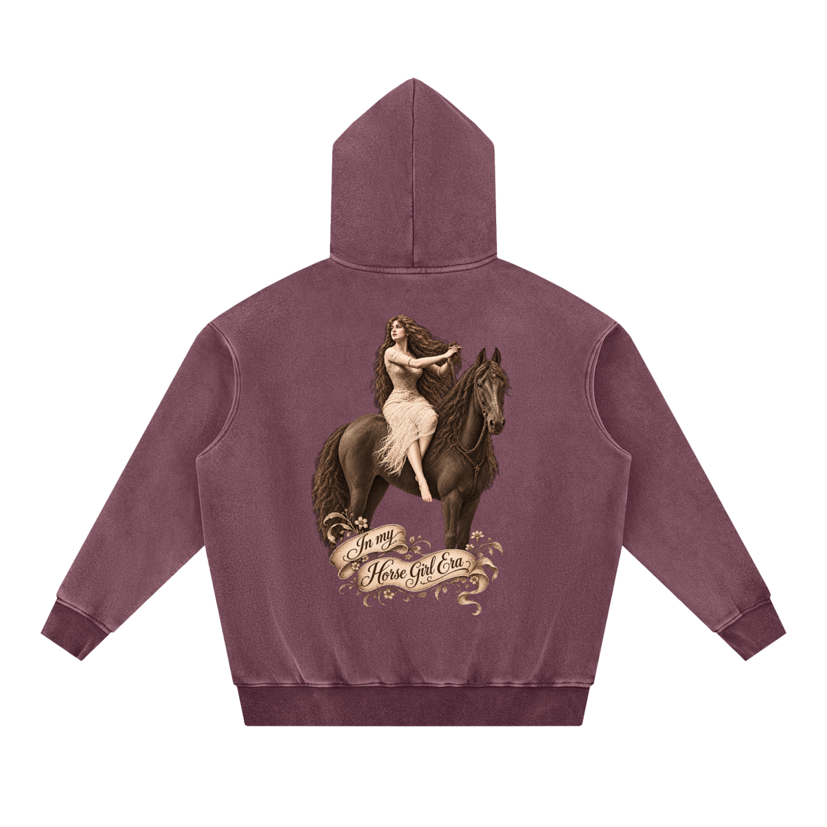 Horse Girl Era Sepia  Back Print Snow Wash Fleece Oversize Hoodie